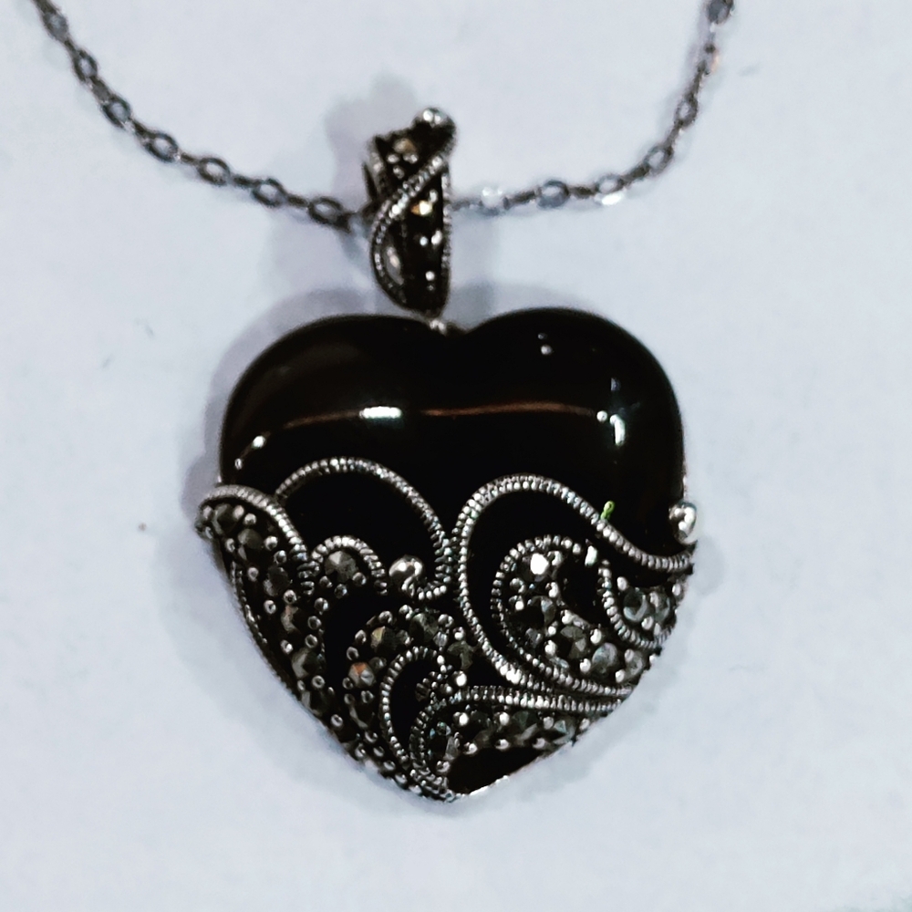 Gorgeous Black Onyx, Markesite, And Sterling Silver pendant.